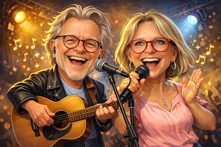 A guitarist and a woman with her hands raised in a song, both illuminated by stage lights.

AI-generated content may be incorrect.